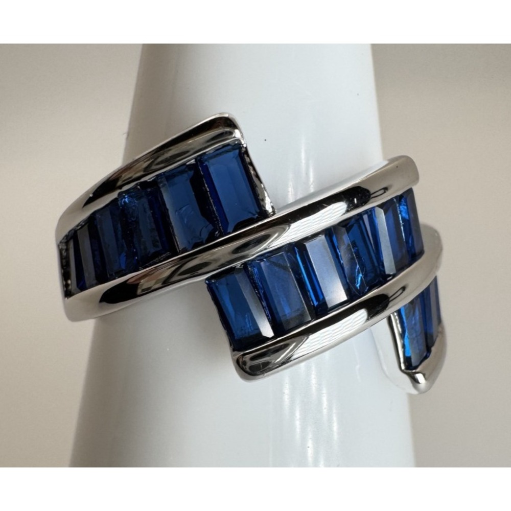 Bomb Party A Rolling Tide Ring RG79097 Size 8 Lab Grown Sapphire Rhodium Plated